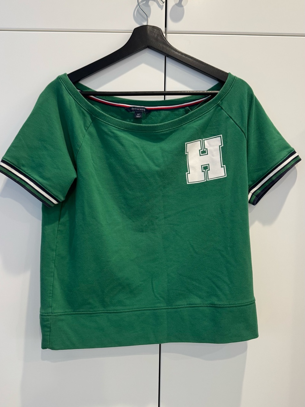 Tommy Hilfiger Green Crewneck Tee with Signature Stripe